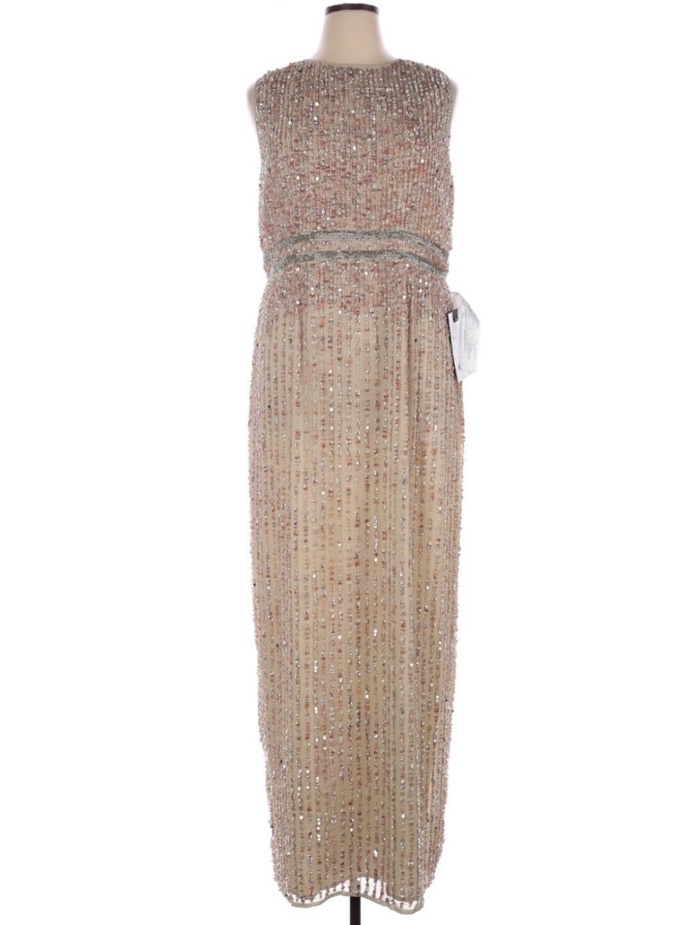 Mac Duggal Nude/Gold Hand-Embeillished Beaded Sequin Column Gown Plus Size 16